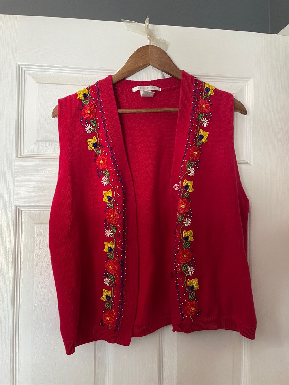 The Limited Red Embroidered Floral Knit Vest